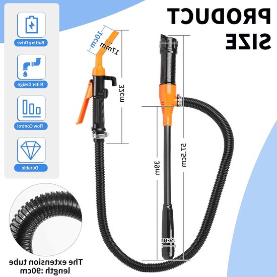 Elektrische Brandstofpomp voor Vloeistofoverdracht, 2.4 Gallon/min, Draagbare Oliepomp, Accu-aangedreven Sifonpomp voor Benzine en Diesel van Merkloos	 — afbeelding 5