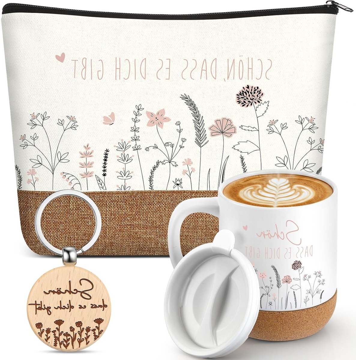 Cadeauset met Cosmetica Tas, Mok en Sleutelhanger voor Liefde, Familie en Vrienden voor Kerst en Verjaardag