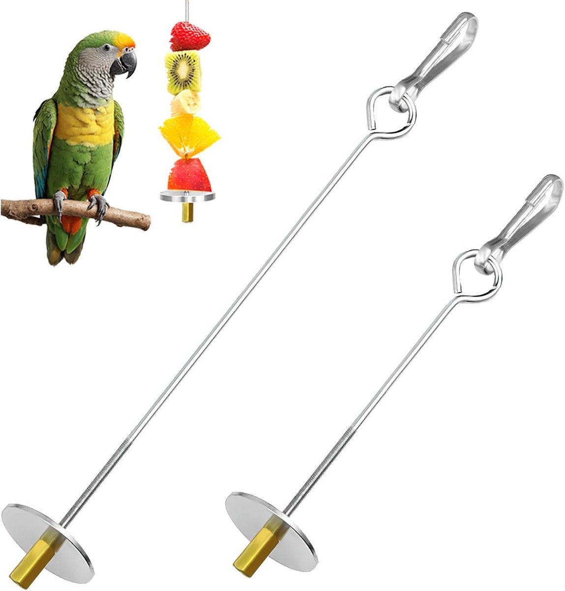 Set van 2 RVS Vogelvoederstokjes voor Papegaaien - Ideaal voor Groenten, Fruit en Speelgoed voor Parkieten en Cockatiels