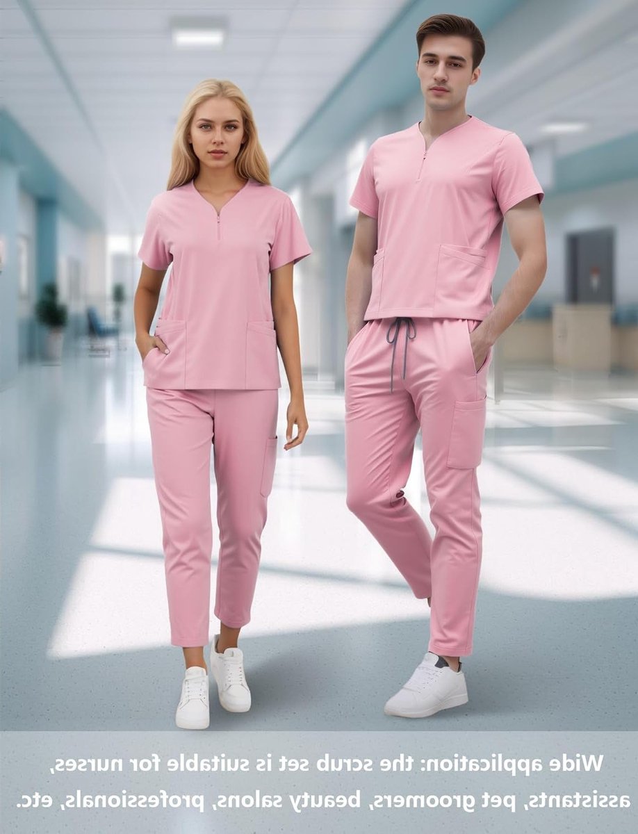 Unisex Medische Scrub Set met Korte Mouwen en V-hals, Inclusief Broek voor Ziekenhuiswerk en Zorgprofessionals