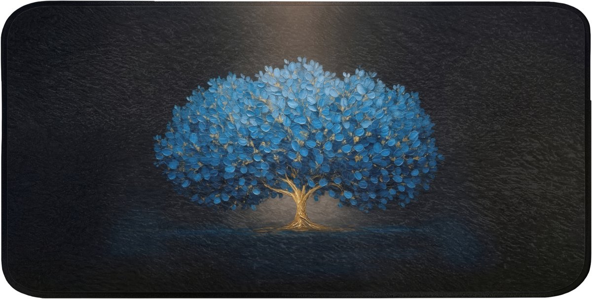 Badmat 120x60 cm - Antislip - Boom - Blauw - Bladeren - Penseelstreken - Badmatten voor badkamer - Badkamermat - Douchemat - Badkamer mat