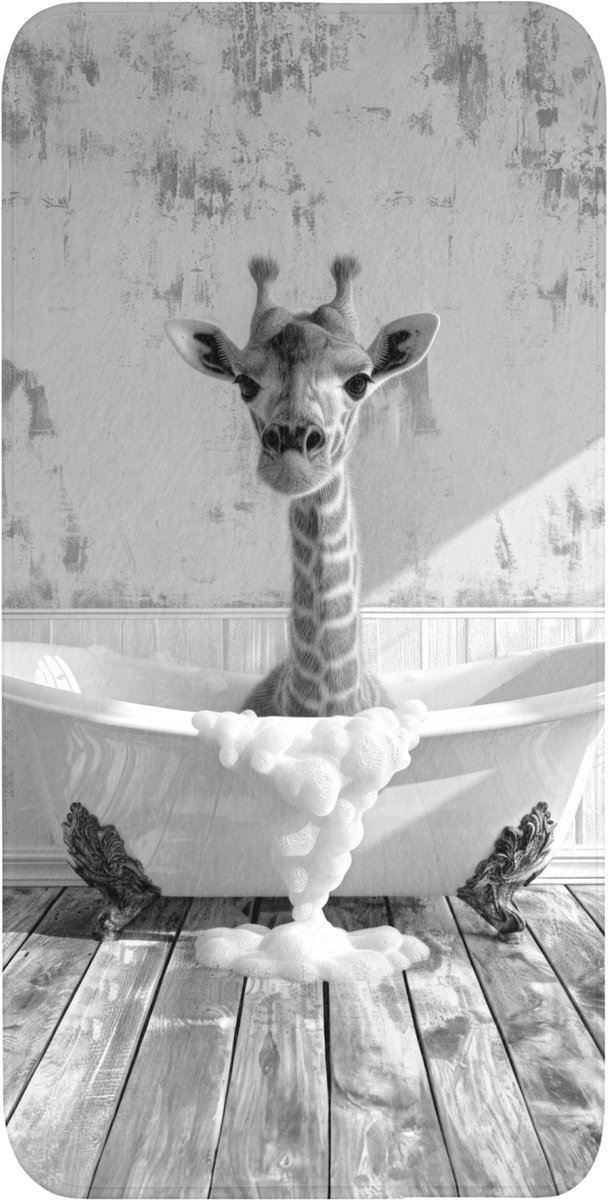 Badmat 60x120 cm - Antislip - Giraffe - Dier - Badkuip - Vintage - Zwart - Wit - Badmatten voor badkamer - Badkamermat - Douchemat - Badkamer mat