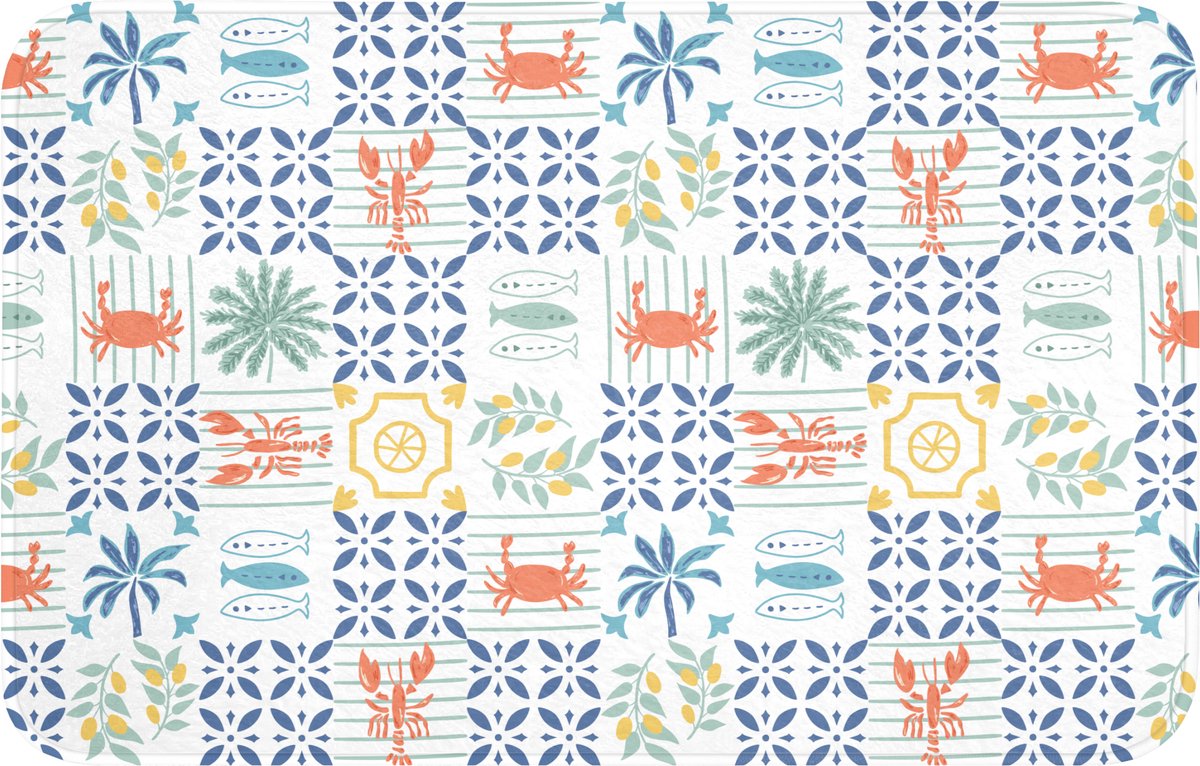 WC mat 80x50 cm - Antislip - Mozaïek - Zee - Patroon - Toiletmat - Vloermat - Douchemat -