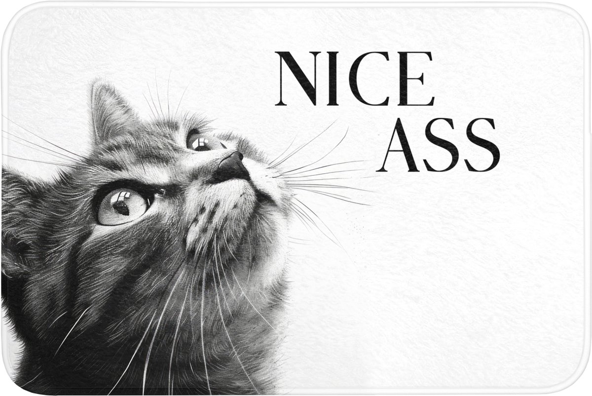 WC mat 90x60 cm - Antislip - Katten - Nice ass - Quote - Zwart wit - Spreuken - Toiletmat