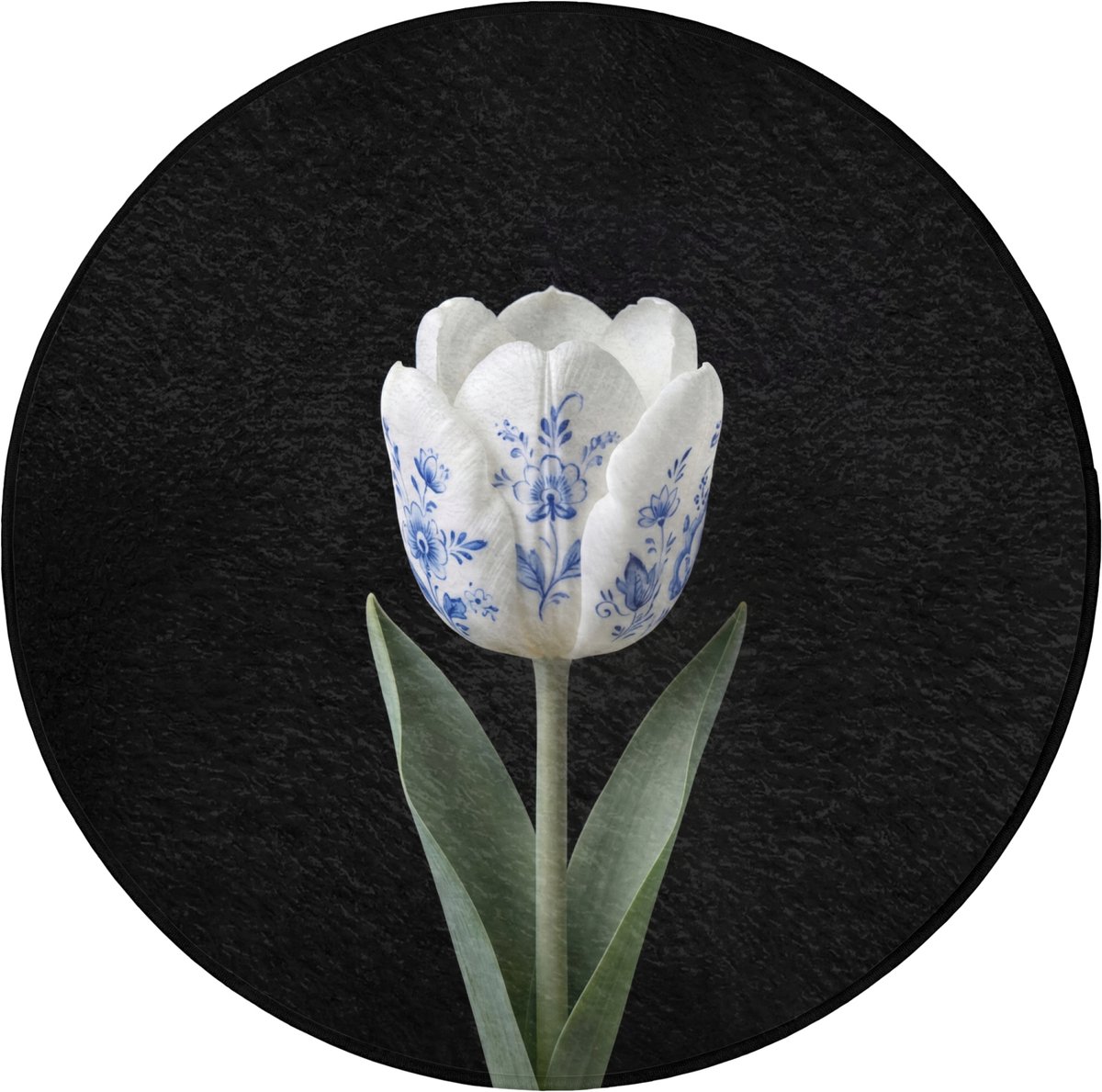 WC mat rond 70x70 cm - Antislip - Tulp - Patroon - Blauw - Toiletmat - Vloermat - Douchemat - Toilet tapijt - Toiletmatten