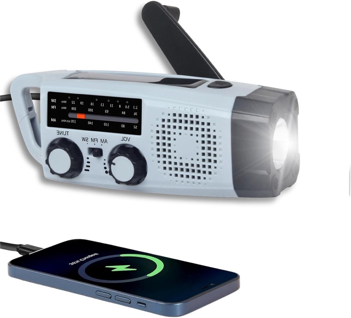 Handcrank Noodradio met Zaklamp en Mobiele Telefoon Oplader - FM AM NOAA Weerbericht Radio voor Noodsituaties en Outdoor Activiteiten