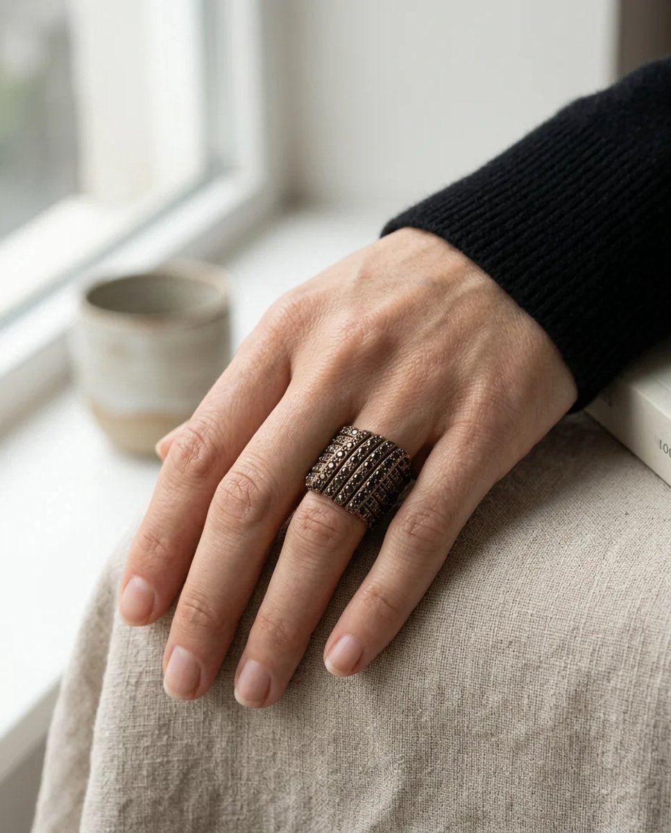 Dorvina Bronzen Dames Antiek Ring Sieraad Margazit Bewerkt Band Model Verstelbaar Vintage Ring