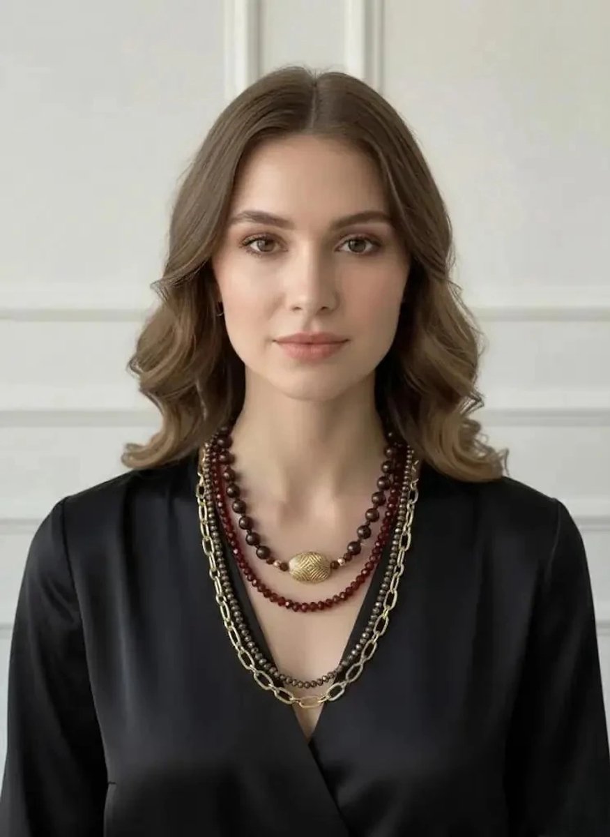 Dorvina Meervoudig Boncuk en Staal Ketting Ketting Bordeaux Goud Detail Speciaal Design Bijuteri Dames Ketting