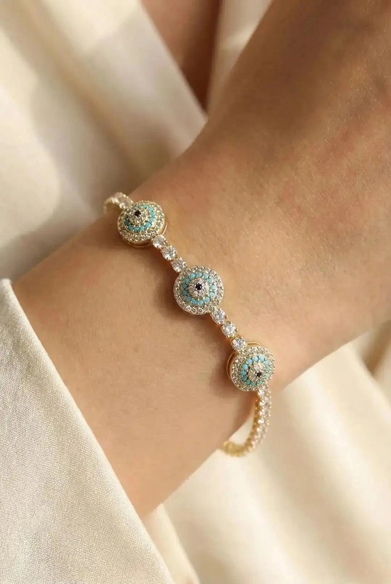 Dorvina Messing Zirkonia Boze Oog Model Goudkleurig Dames Armband Verkleurt Niet | Stijlvol en Duurzaam Sieraad