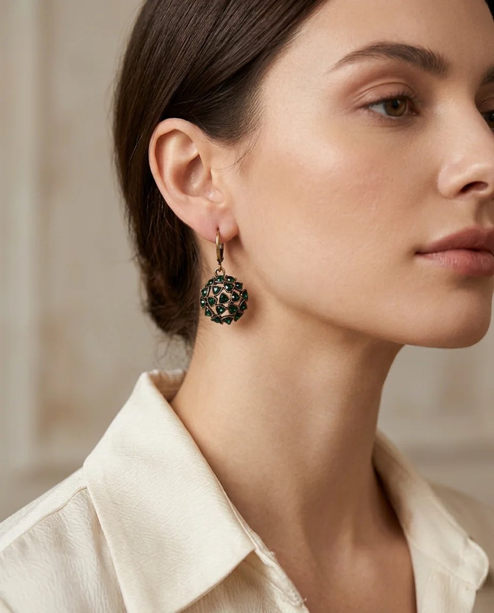 Dorvina Bronzen Oorbellen Authentiek Sieraad Groen Smaragd Kristal Steen Rond Topaz Model Vintage Dames Oorbellen