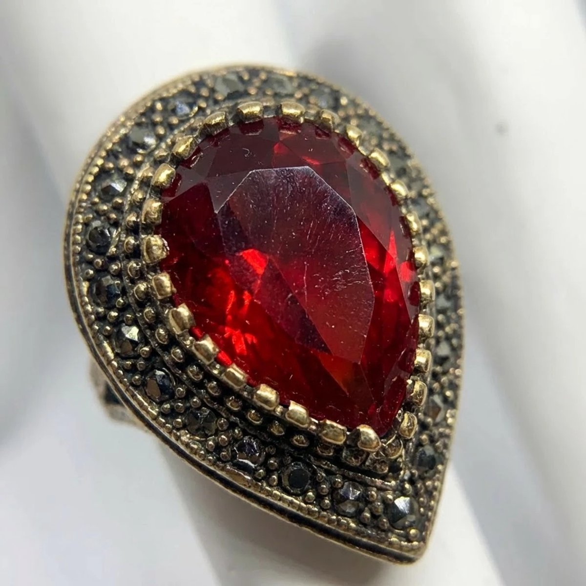 Dorvina Bronzen Sieraad Authentiek Rood Kristallen Steen Damla Hurrem Model Verstelbaar Vintage Dames Ring