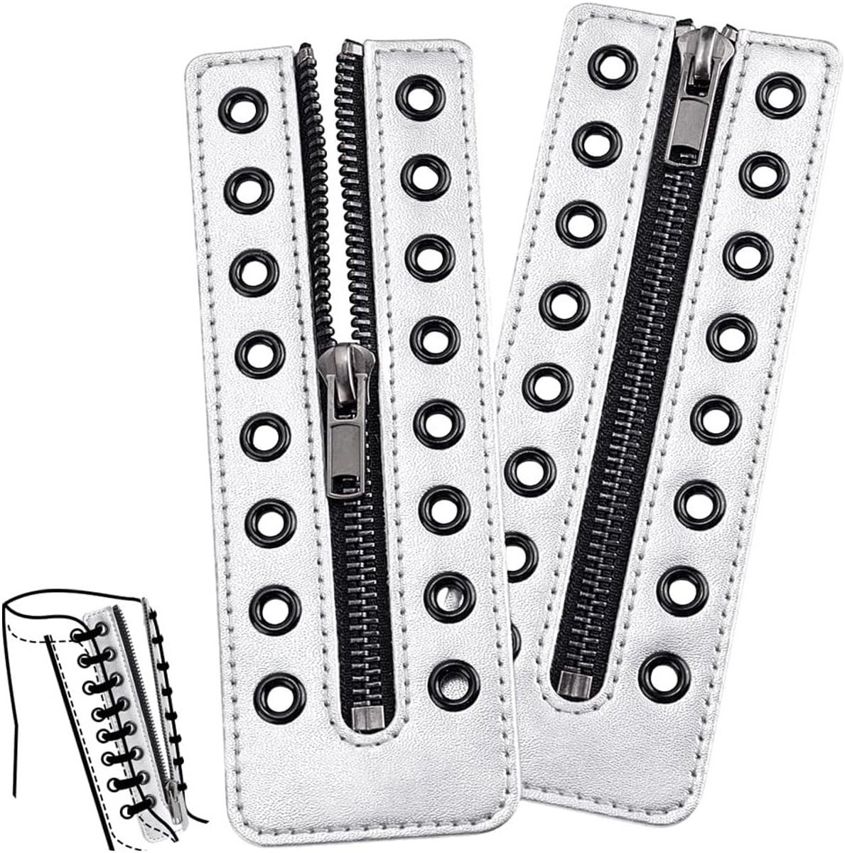 Metalen Leren Boot Zipper Inserts voor Tieless Schoen Veters, Zwart, Geschikt voor Sneakers en Reparatie van Schoenen, 8 Holes No Tie Laces voor Mannen en Vrouwen