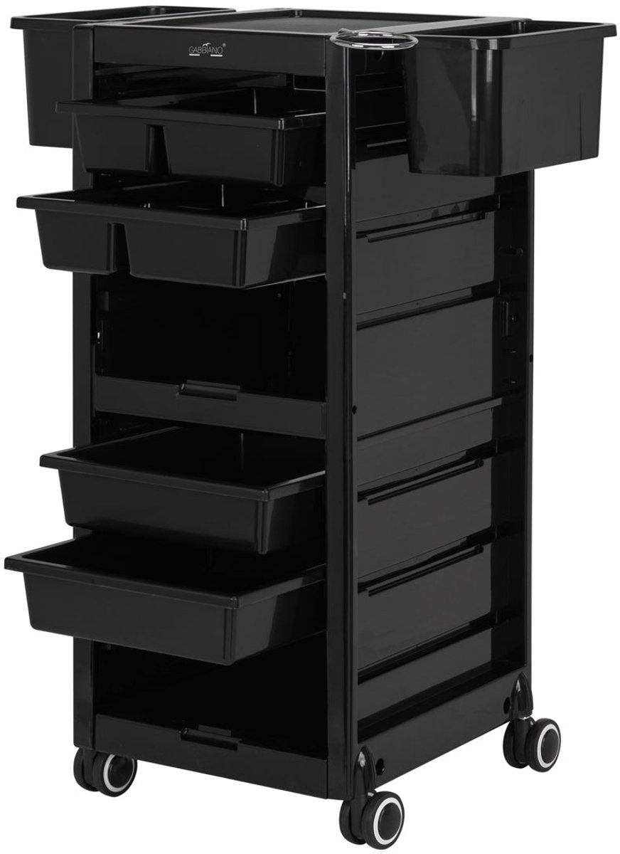 Gabbiano 68B Kappersassistent – Zwart – 6 Lades – Verrijdbare Trolley – Föhnhouder – Salon Organizer
