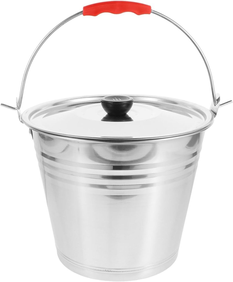 Roestvrijstalen Melkbucket met Deksel - Ideaal voor Melk, IJs, Water en Voedselbereiding - 22CM voor Feesten en Dierverzorging