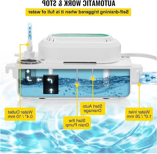 Automatische condenswaterpomp voor ontvochtigers en airco's - 100-230V, 100L/H doorstroom, 500ml tank, ideaal voor HVAC en mini-split systemen van Merkloos — afbeelding 2
