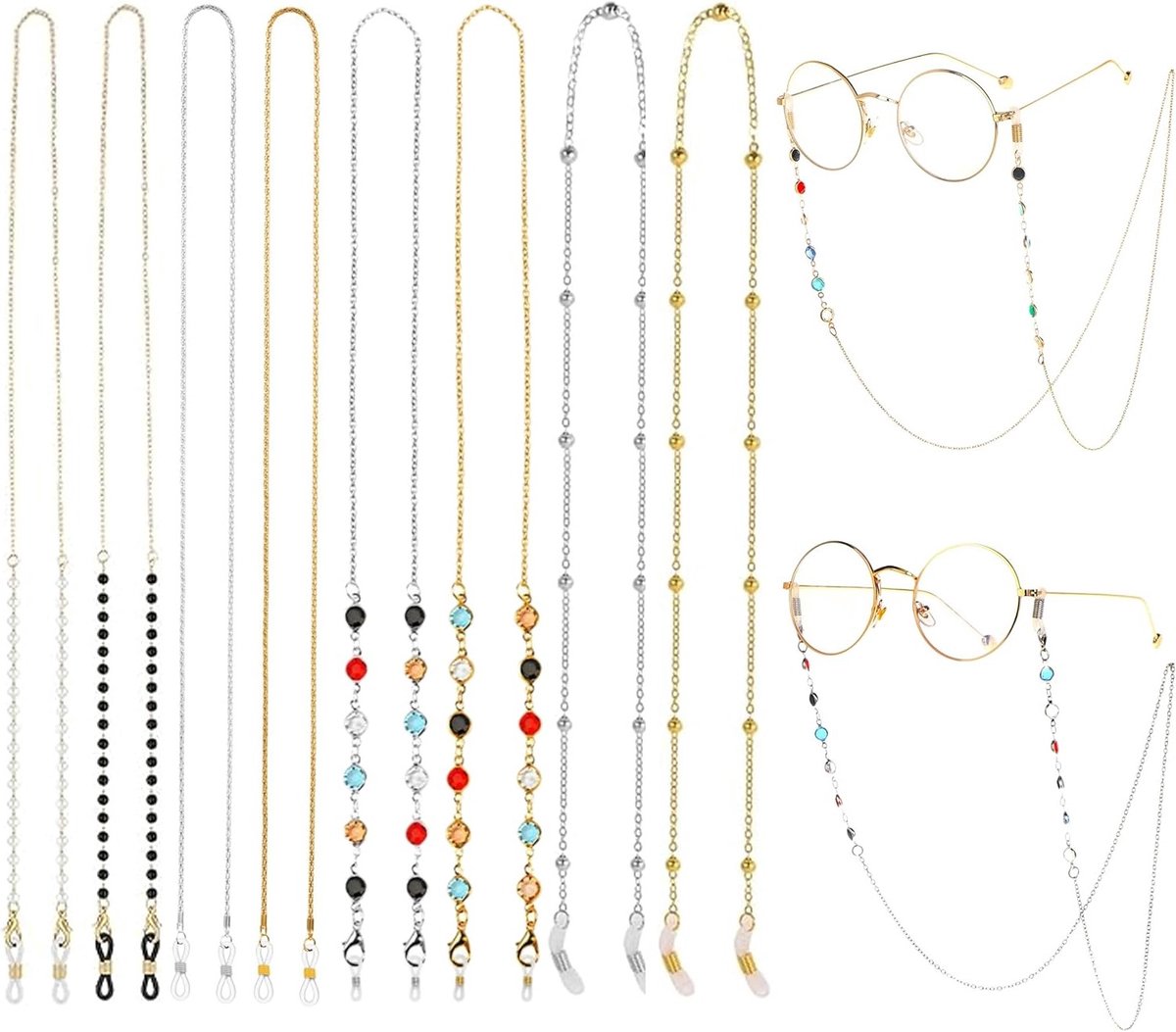 Elegante Kralenketting voor Zonnebril en Bril, 8 Stuks, Kleurvol en Stijlvol Accessoire voor Dames