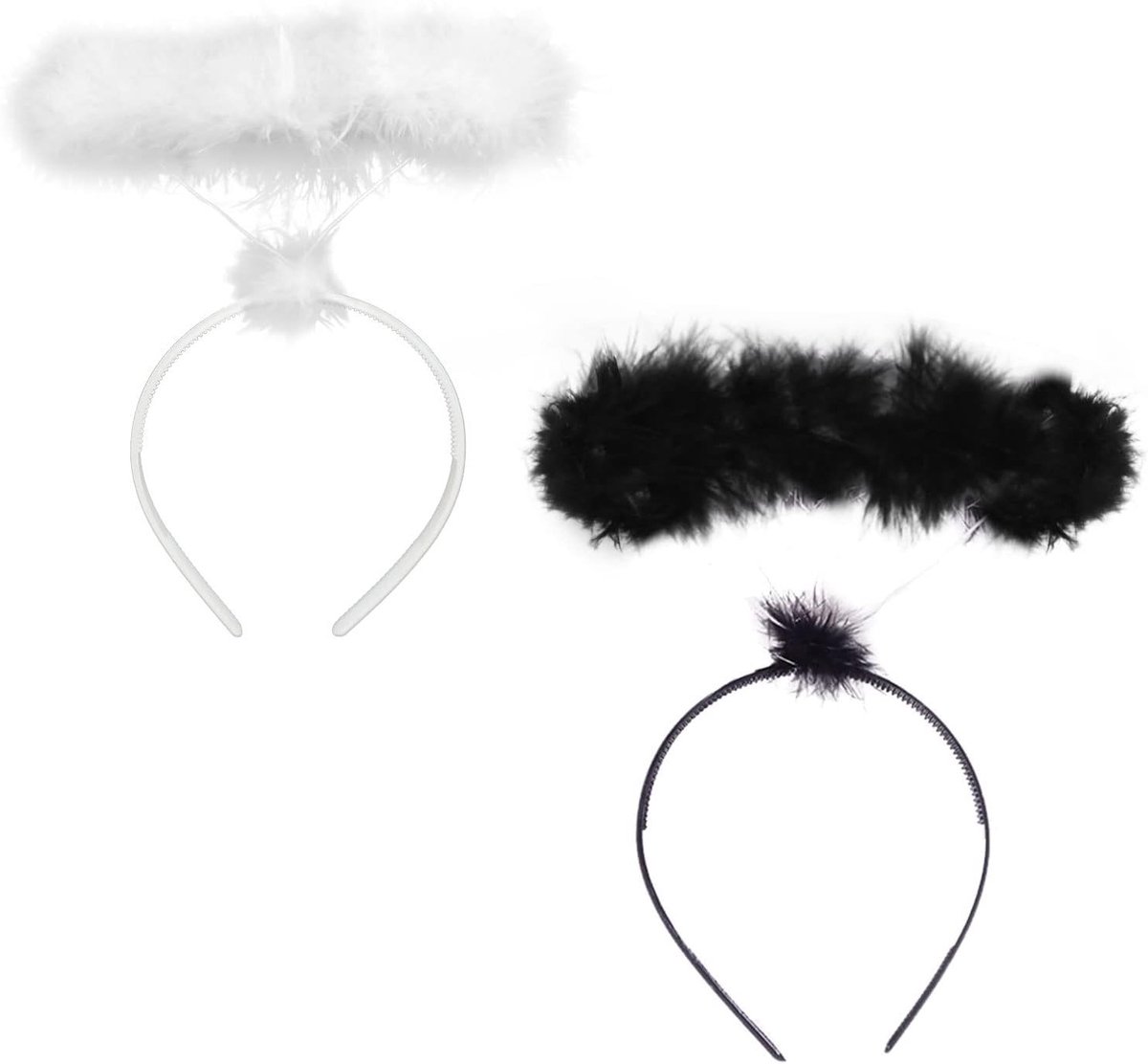 2 Stuks Engel Halo Hoofdbanden met Veertjes voor Halloween en Carnaval, Perfecte Accessoire voor Kostuums en Feestjes