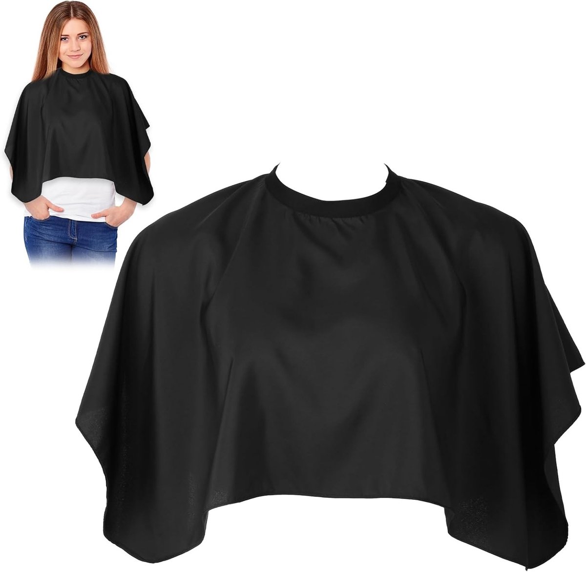 Waterdichte Kapperscape voor Volwassenen, Ideaal voor Knippen en Kleuren van Haar, Zwart, 40–44 cm Halsomvang, 35 cm Lengte
