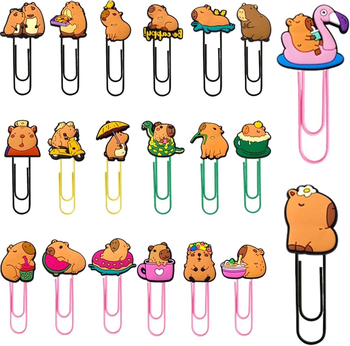 Set van 20 Grote Kleurrijke Paperclips met Capybara Motief - Ideaal voor Kantoor, School en Creatieve Projecten
