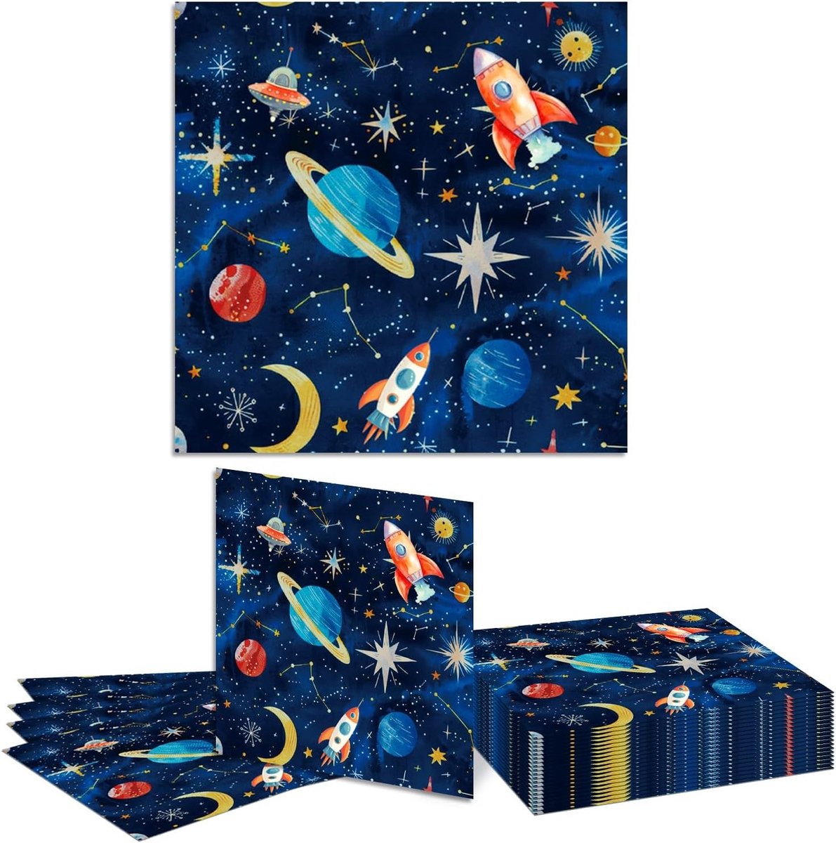 20 Stuks Ruimte Planeten Feest Servetten - Zonnestelsel, Galaxy en Astronaut Thema Servetten voor Verjaardagsfeestjes