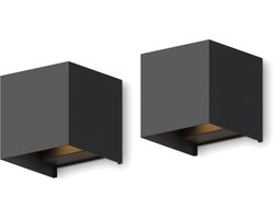 Calex LED Wandlamp Bari - 2 stuks - Kubus - Zwart - LED Up & Down - Verstelbare Stralingshoek - 7W - Tuinverlichting - Modern Design - Voor Binnen en Buiten