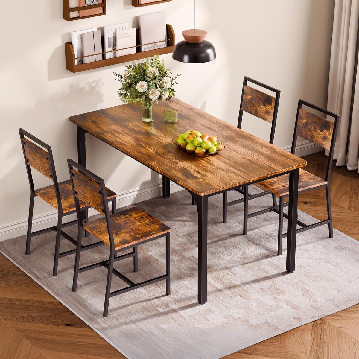 Rustieke Industriële Eetkamerstoelen Set van 2 – Houten Zitting & Metalen Frame, Ergonomische Keukenstoelen 136 kg Draagvermogen, 48 x 38 x 86,5 cm
