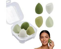 Beauty Blender Set - Beauty Blender Foundation Spons - Make-upbenodigdheden - Inclusief 1 opbergdoosje - Geschikt voor crèmes, poeders en vloeibare cosmetica - Creëert een perfecte make-uplook - Meerkleurige 4-delige set - Groene Serie