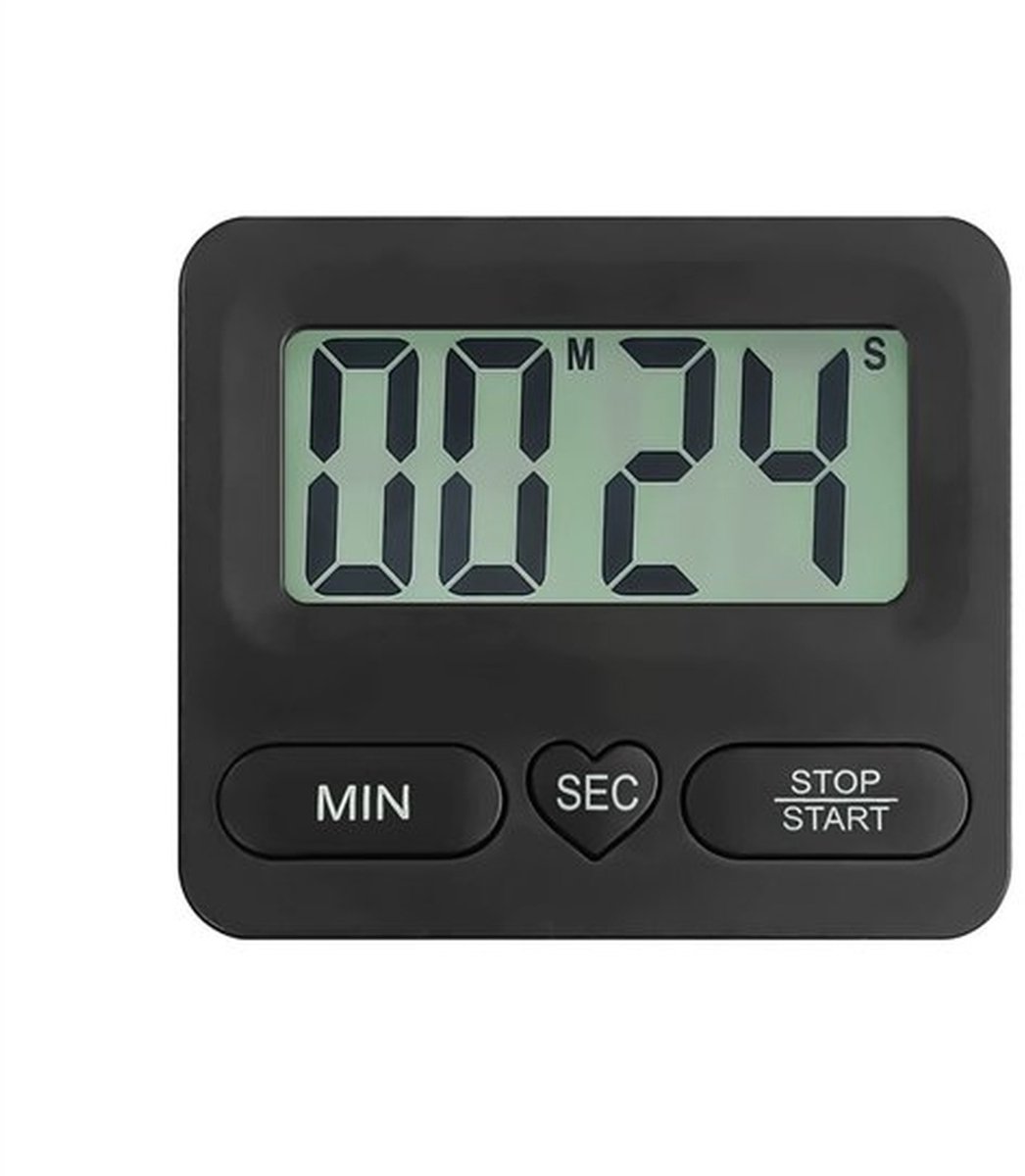 Digitale timer en stopwatch, multifunctionele keukentimer, timer voor kinderen, magneet en houder, geheugenfunctie, groot digitaal display met alarmbel, voor leren, koken, sporten, zwart