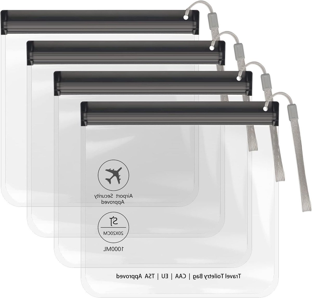 Thijox - 4 Stuks TSA Goedgekeurde Airport Security Vloeistoffen Zakken 20x20 cm - Waterdichte Toilettas voor Handbagage - Ideaal voor Reizen, Vakantie