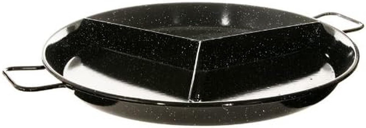 Paella Pan - 3-vaks Pan - Maaltijden Bereiden - Geëmailleerd Staal - 4 Personen - Zwart