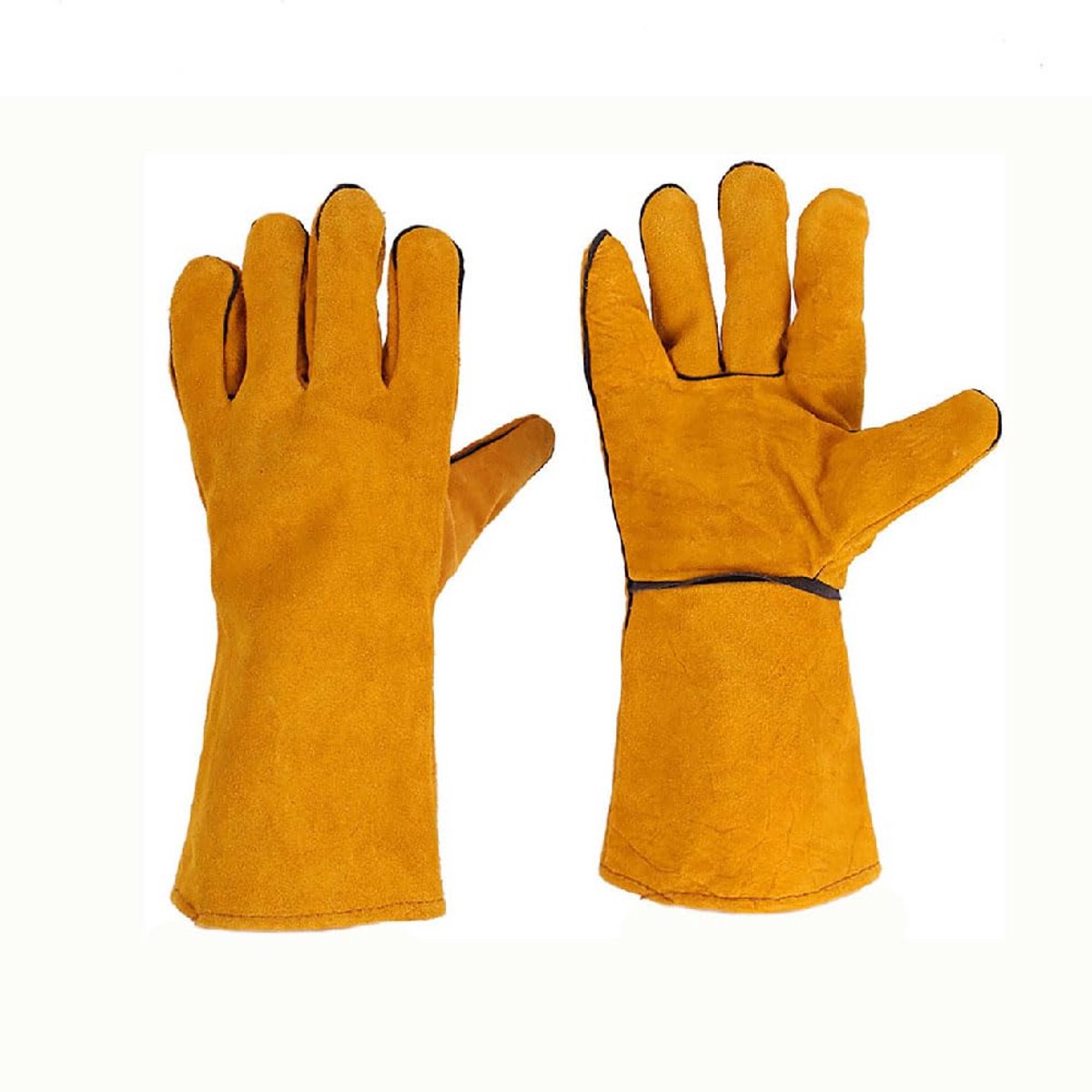 Hittebestendige lashandschoenen Vlamvertragende lashandschoenen Lange leren handschoenen met stiksels Geschikt voor lassers Geschikt voor houtgestookte barbecues Geschikt voor tuinieren . Geel