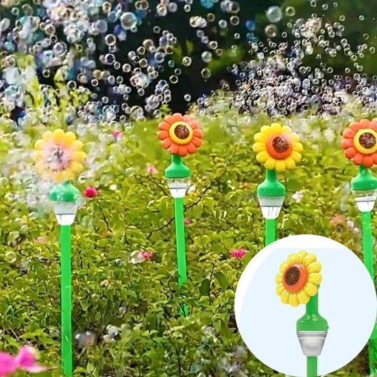 Automatische Zonnebloem-bellenblaasmachine – Buitenspeelgoed Voor Kinderen – Bellenblaasmachine Met Meerdere Spuithoeken En Bediening Met Één Knop, in De Vorm Van Een Gele Zonnebloem, Voor Eindeloos Speelplezier Met Kleurrijke Bellen