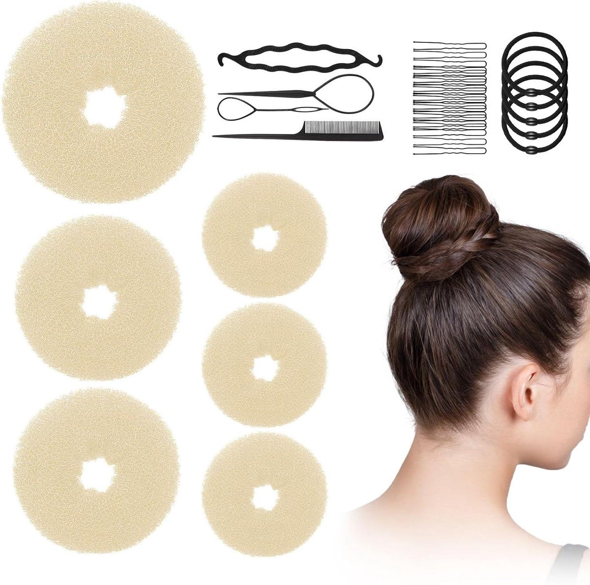 Knotaccessoires Set - Haar Donut Tools - Haar Stijlen - Verschillende Maten - 6 Stuks - Blond