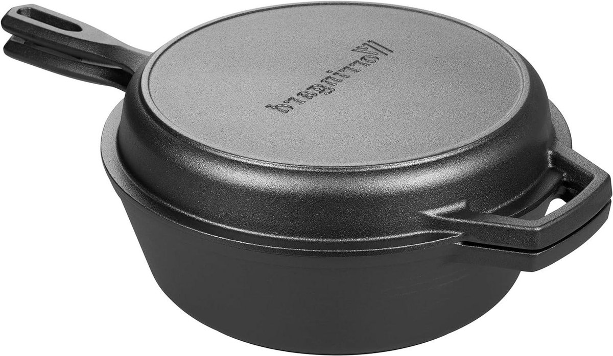 Gietijzeren Hollandse Oven - Stoofpot Pan - Brood Bakken - Dubbelzijdig Deksel - 3 Quart - Zwart