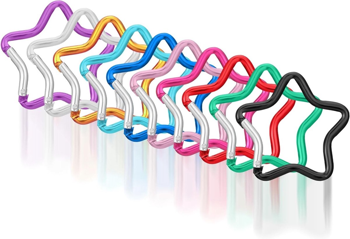 10 Stuks Kleurige Ster Carabiners - Lichtgewicht Aluminium Haak voor Sleutelhanger, Rugzak en Outdoor Activiteiten