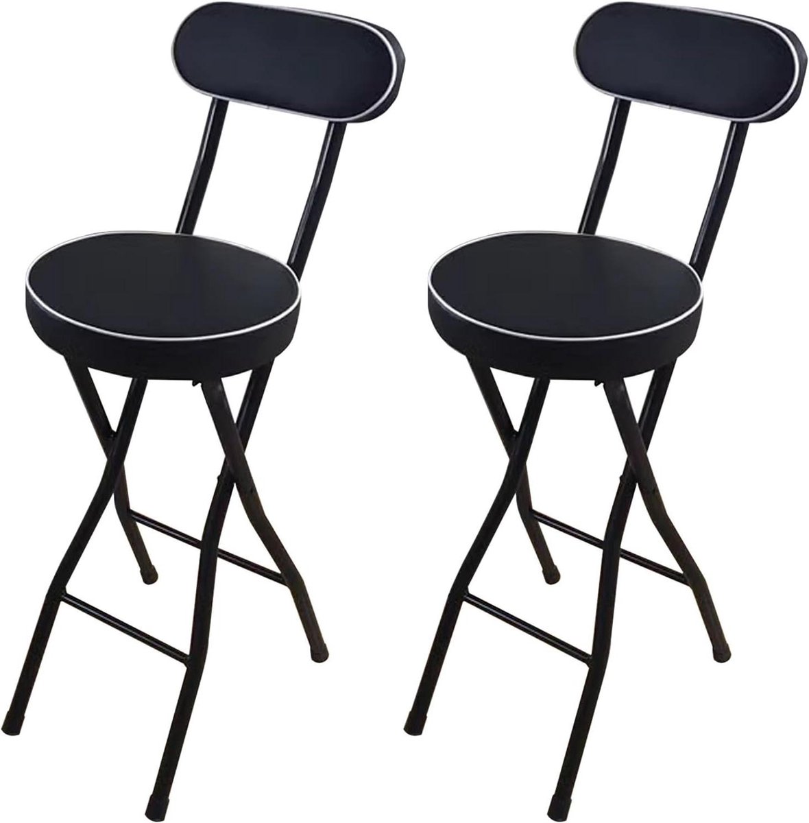 Barkrukken Set - Keukenstoelen Opvouwbaar - Ruimte Besparen - Met Rugleuning - 65 cm - Zwart