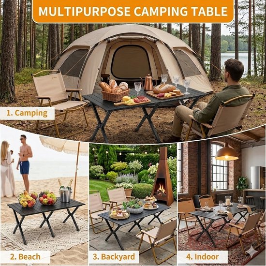 Opvouwbare Campingtafel 150x70 cm - Grote Tafel voor 6-8 Personen - Stevig Metaal - Antislip Poten - Snel Inklapbaar - Camping, BBQ & Tuin van Merkloos — afbeelding 3