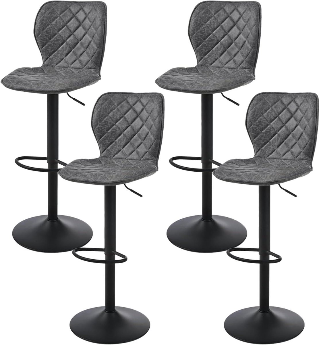 Barkruk Set - Krukken Keuken - Comfortabel Zitten - In Hoogte Verstelbaar - Set van 4 - Zwart