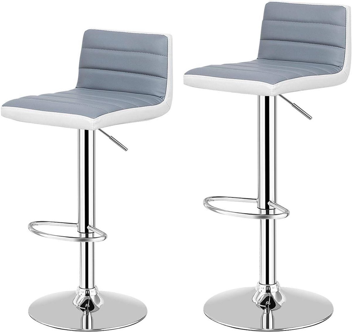 Barkruk Set - Barstoel Keuken - Comfortabel Zitten - Verstelbare Hoogte - 78-98 cm - Wit Grijs