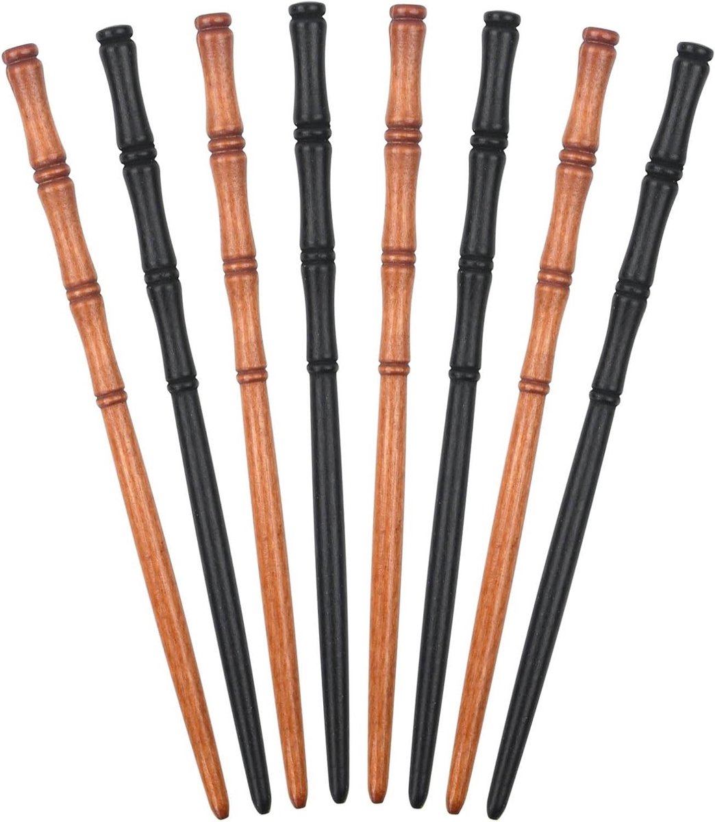 Houten Haarspelden - Chinese Stijl - Haar Stylen - Traditioneel Ontwerp - 8 Stuks - Zwart Bruin
