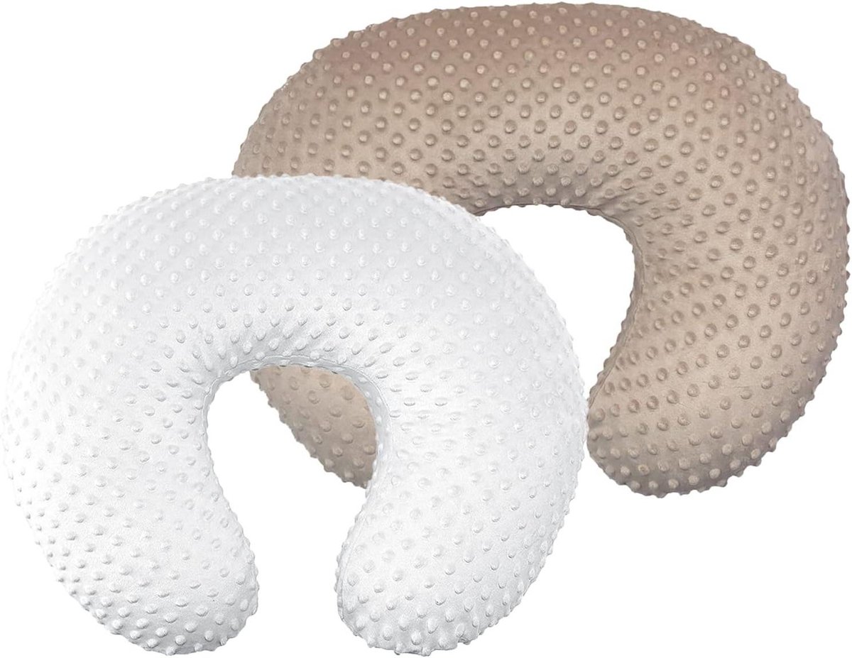 Voedingskussenhoes - Borstvoedingskussenhoes - Babyverzorging - Zachte minky stof - 2 stuks - Beige & wit
