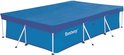 Blauw Bestway Steel Pro rechthoekig zwembadafdekzeil over een blauw framezwembad.