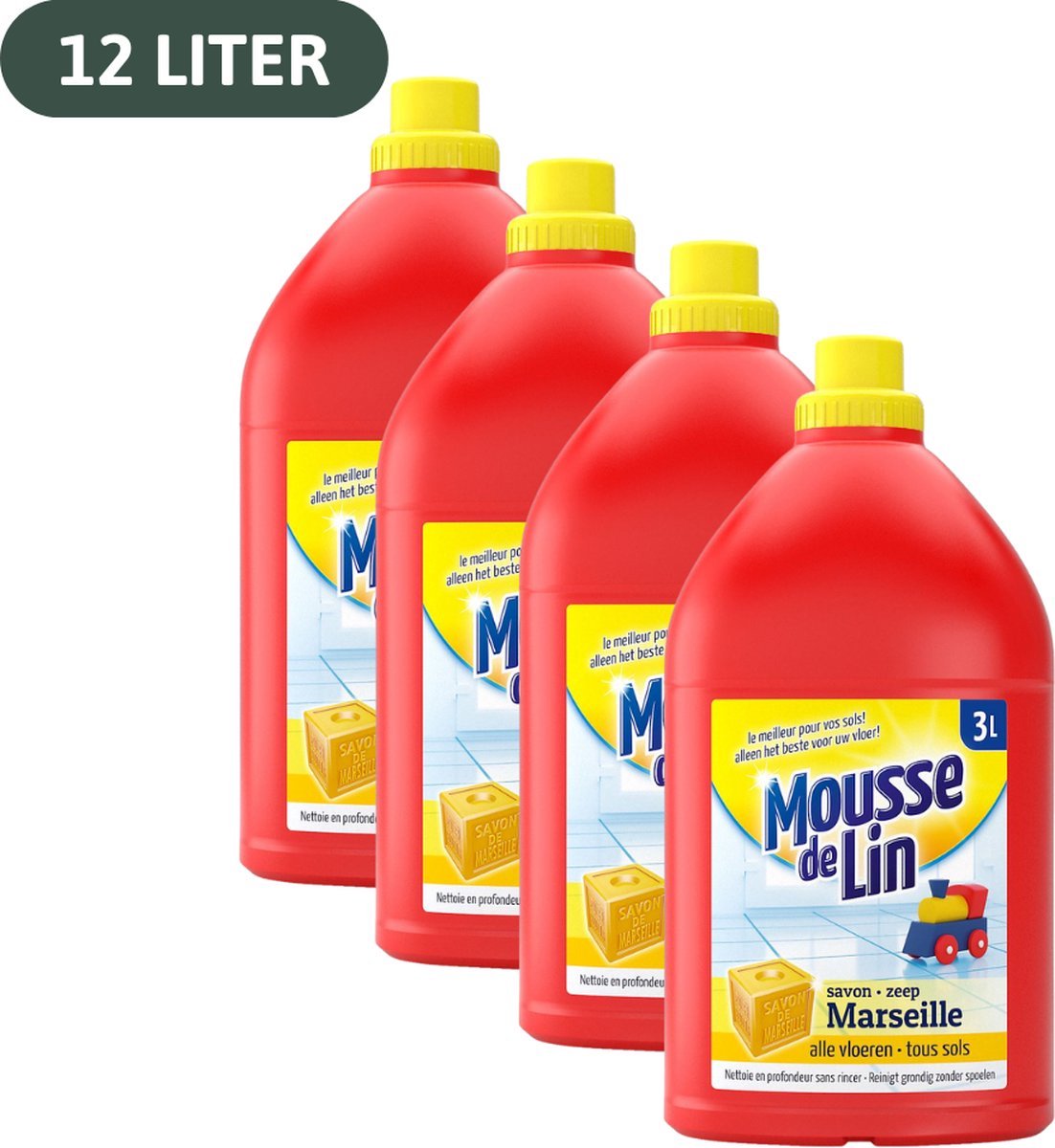 Mousse de Lin alle vloeren marseillezeep - 4 x 3L