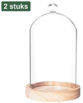 Lot de 2 cloches en Home décoratives Atmosphera sur plateau en bois - verre/marron clair - D12 x H19 cm - Accessoires de maison