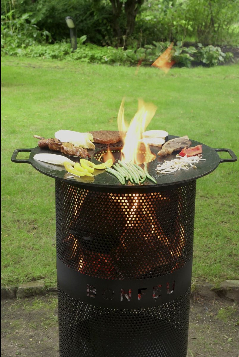 BonFeu BonVes Fire Basket 34 cm - With Grill Grate and Poker - Black