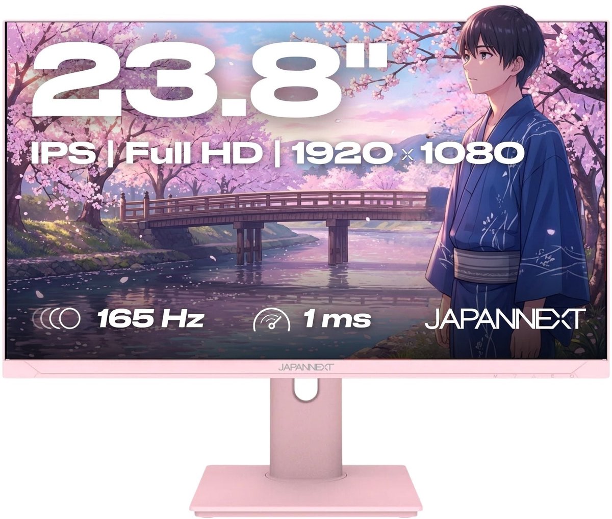 JAPANNEXT Gaming Monitor 23.8" IPS Full HD (1920x1080) 165Hz 1ms Pastel Roze | JN-I238F165-HSP-PK
