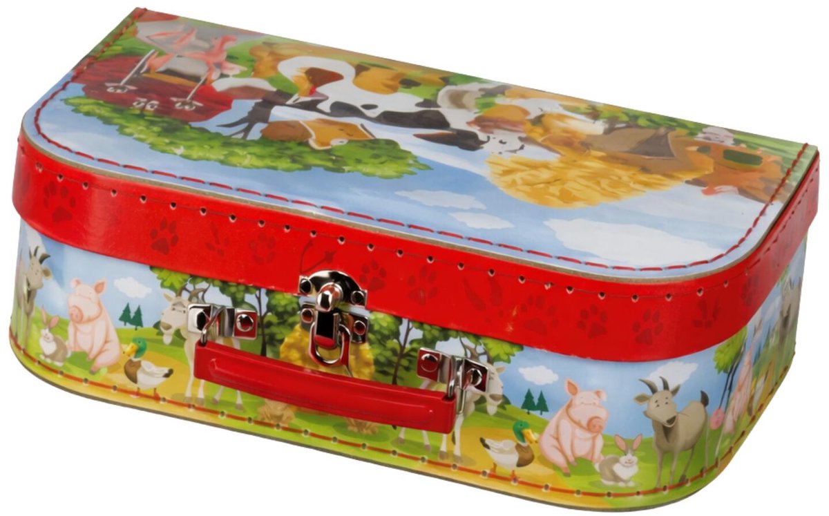 Kinderkamer opberkoffer boerderij thema - rood - 30 cm - karton - kinderkoffer - speelkoffer
