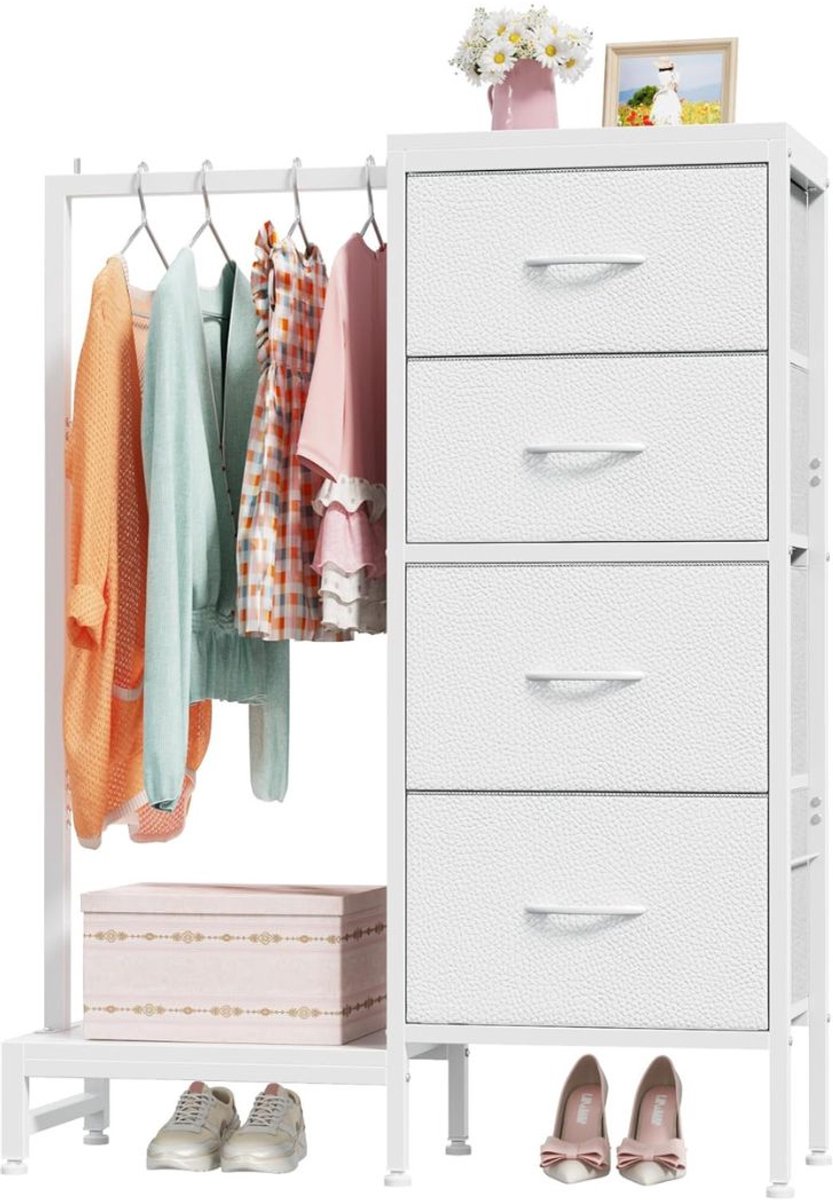 HEZIVO® Kinderkledingkast - Kledingkast Kinderen - Kleding Kast Slaapkamer - Kleerkast - 4 Laden - Wit