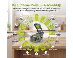 MULIN 15-in-1 Groentesnijder met Opvangbak 2800ml – Multifunctionele Mandoline Snijder – Uiensnijder, Julienne Snijder, Blokjessnijder, Groente Cutter – Keukenhulp Set BPA Vrij