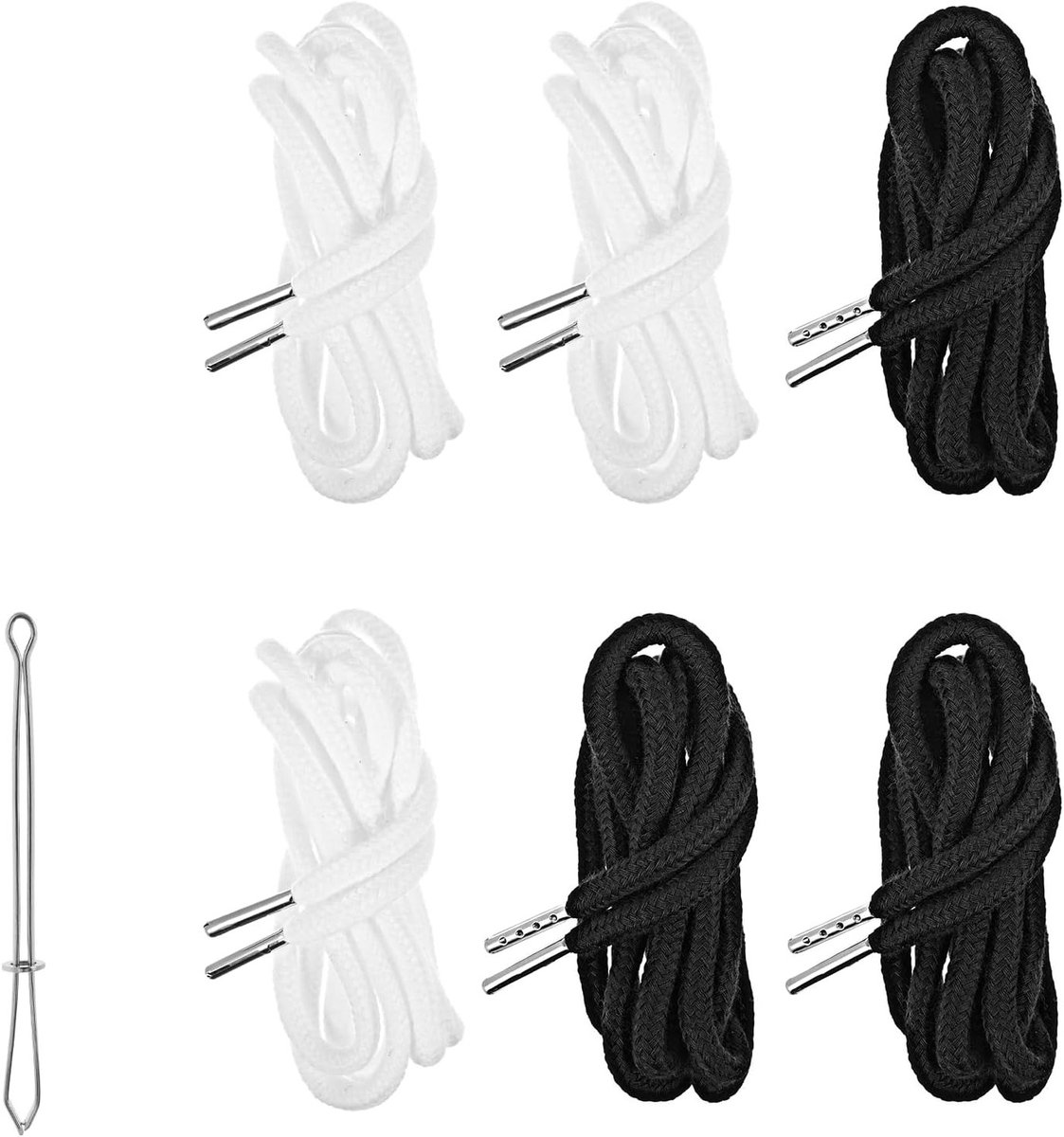 Set van 6 Vervangende Koorden van 130 cm voor Hoodies, Broeken en Jassen - Metalen Trekkoorden in Wit en Zwart voor Optimaal Comfort